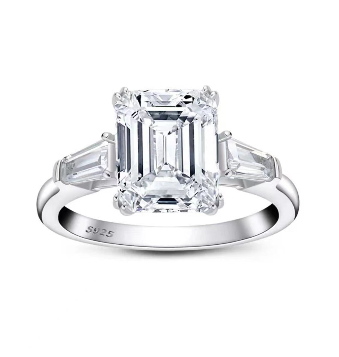[A07]-S925 Sterling Silver Emerald Cut Moissananite Rings（Full Moissananite）