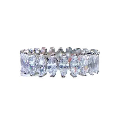 [A05]-Horse Eye Band S925 Sterling Silver Moissanite Ring（Full Moissanite） Engagement