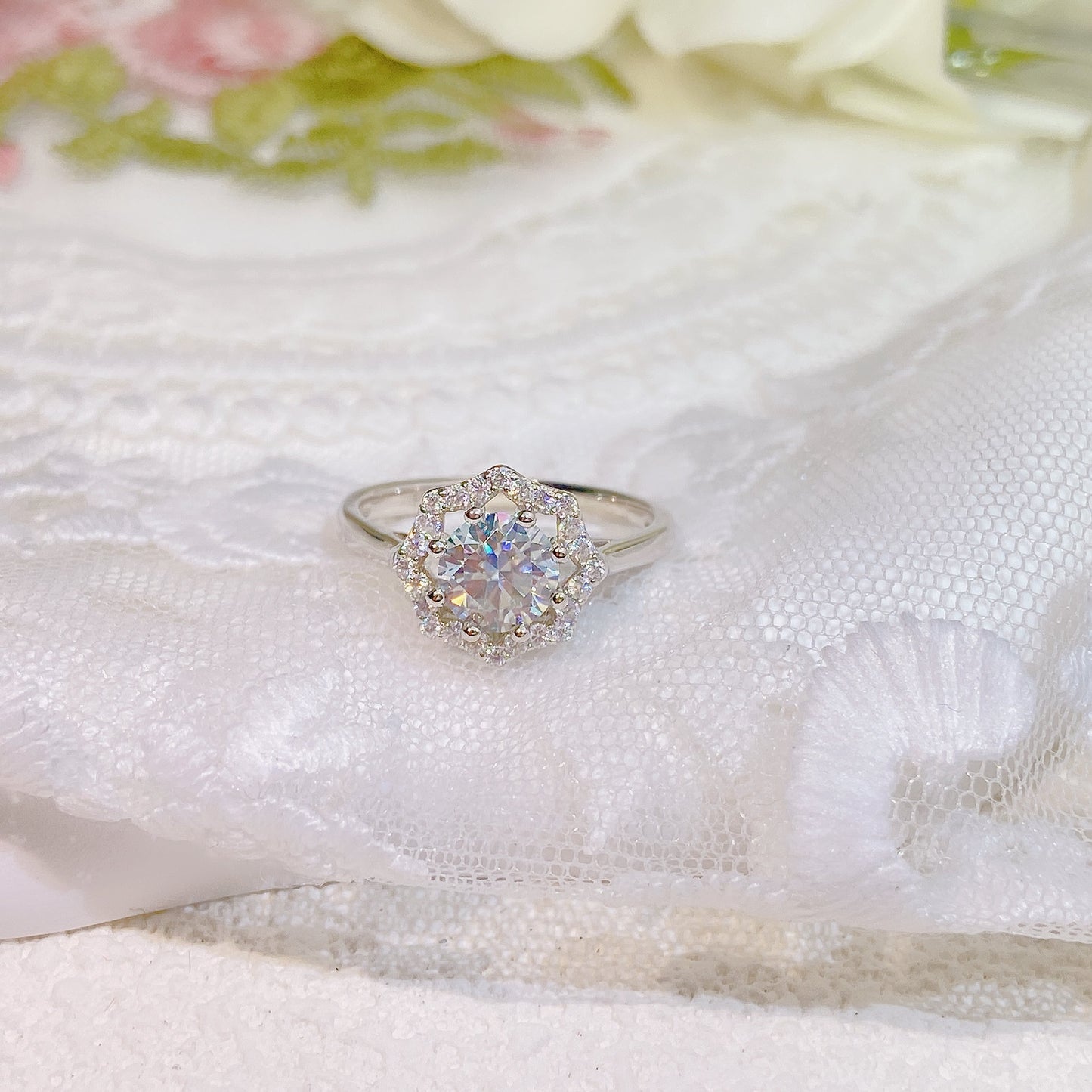 [A10]-Octagon S925 Sterling Silver Birthday Daily Ring（Full Moissanite）