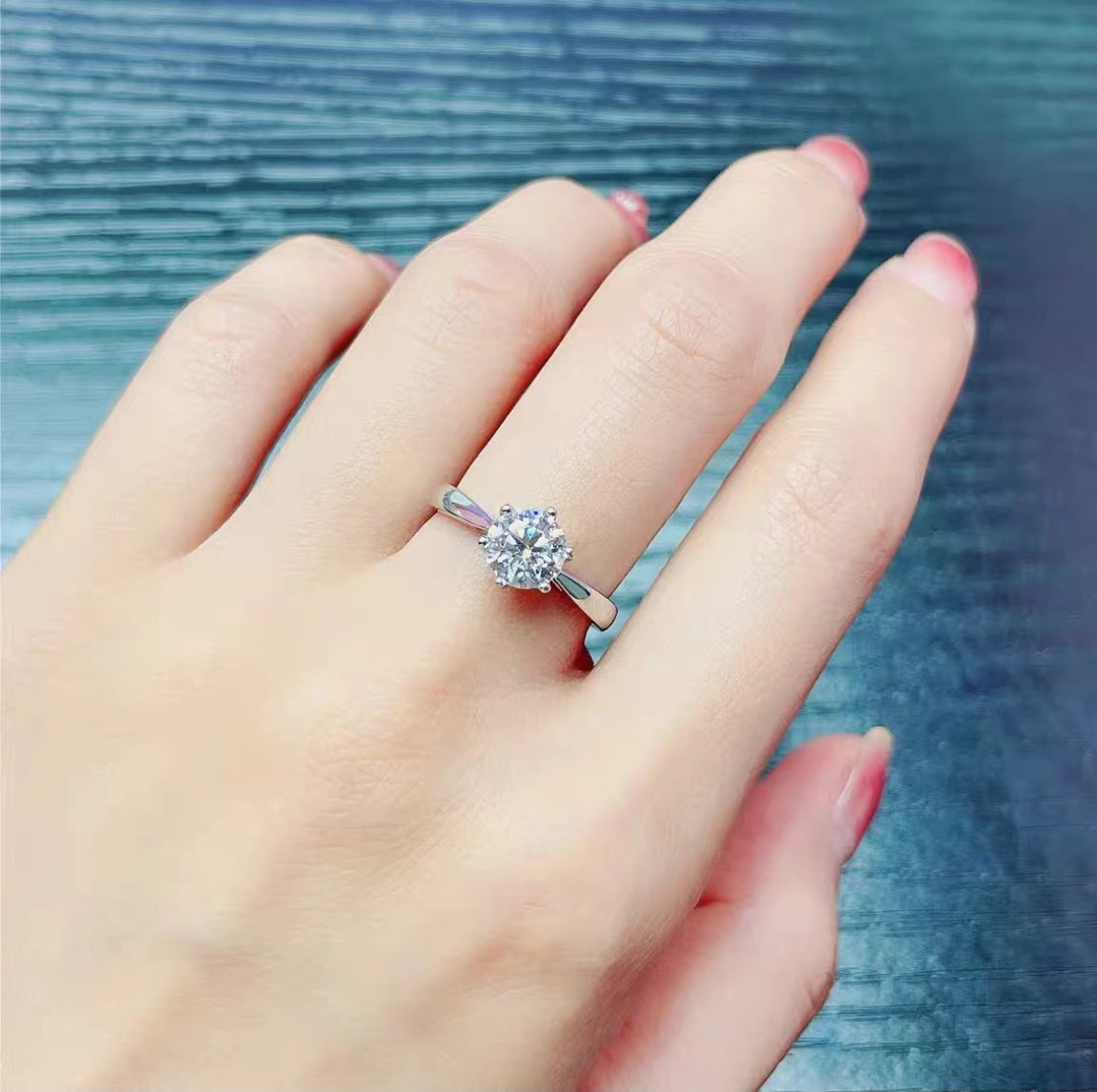 [A03]S925 Classic six claws Moissanite Ring Daily Wedding