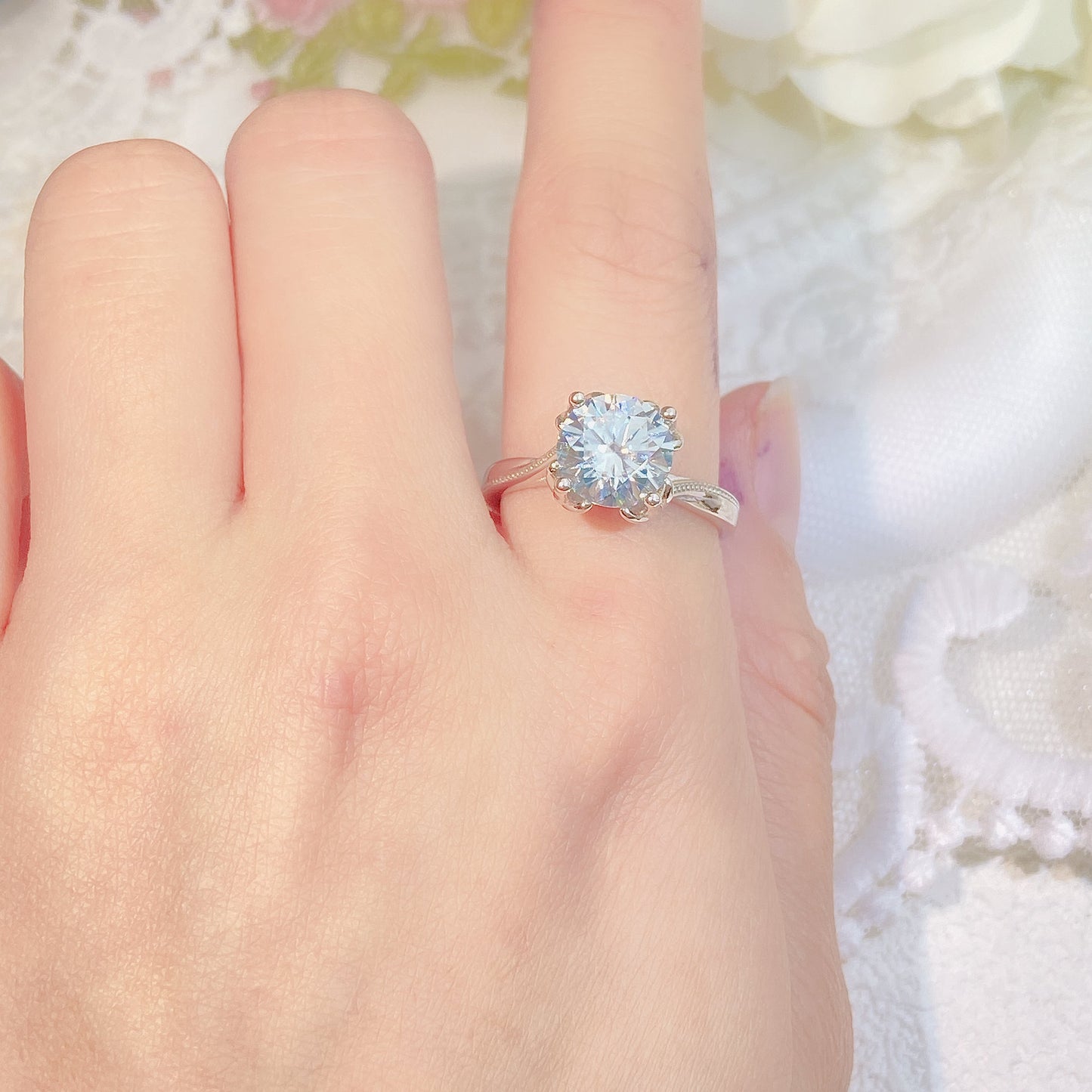 [A09]-Elk S925 Sterling Silver Birthday Daily Ring（Full Moissanite）